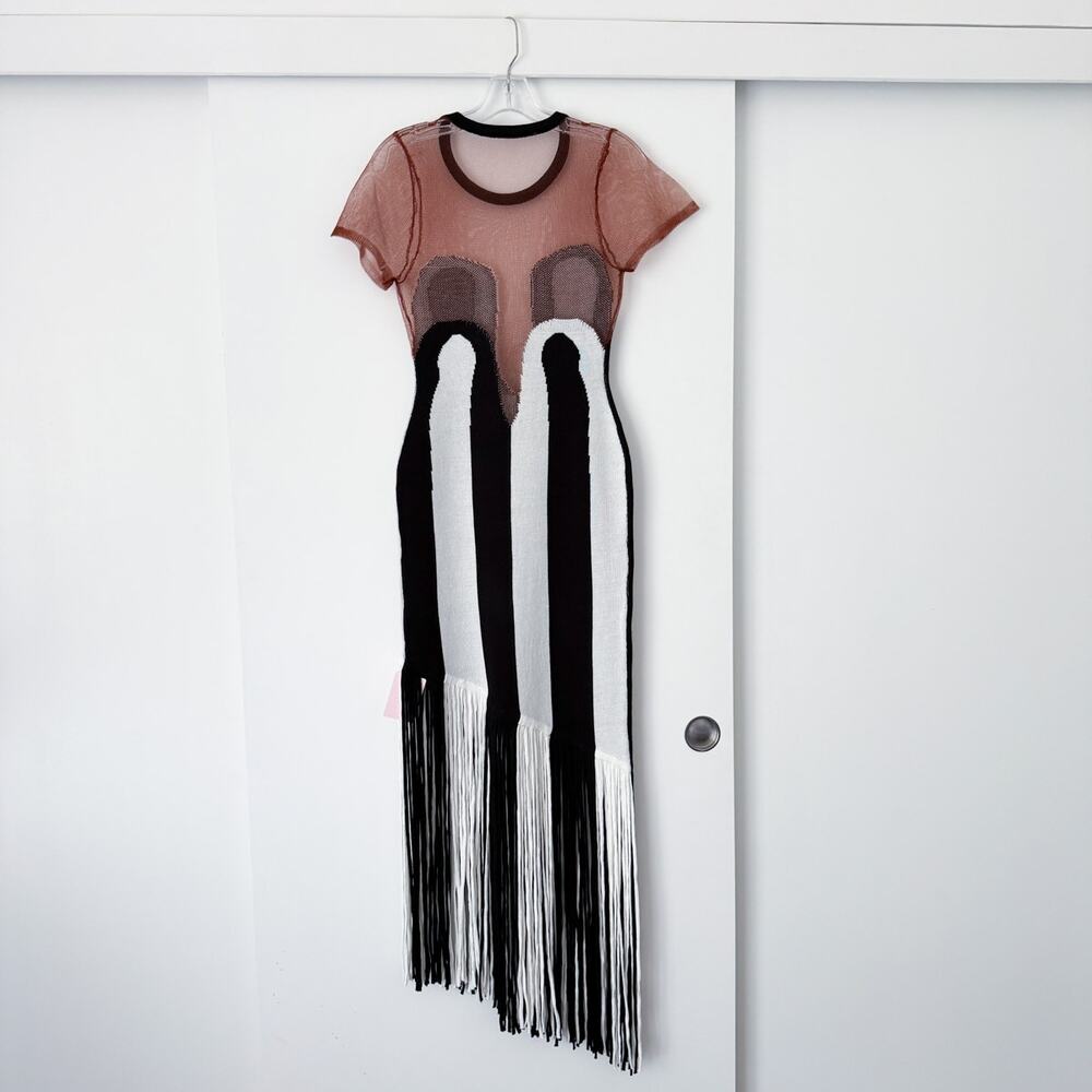 Hanifa Zariah Tassel Knit Dress Black and White Fringe - Picture 6 of 11